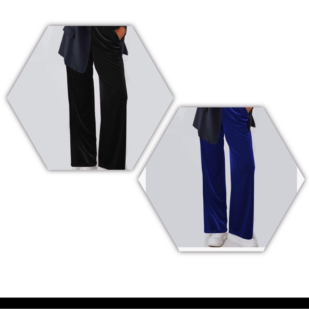 Blank NYC XL & XXL Velvet Pleated Wide-Leg Trousers Navy & Black - Picture 1 of 7